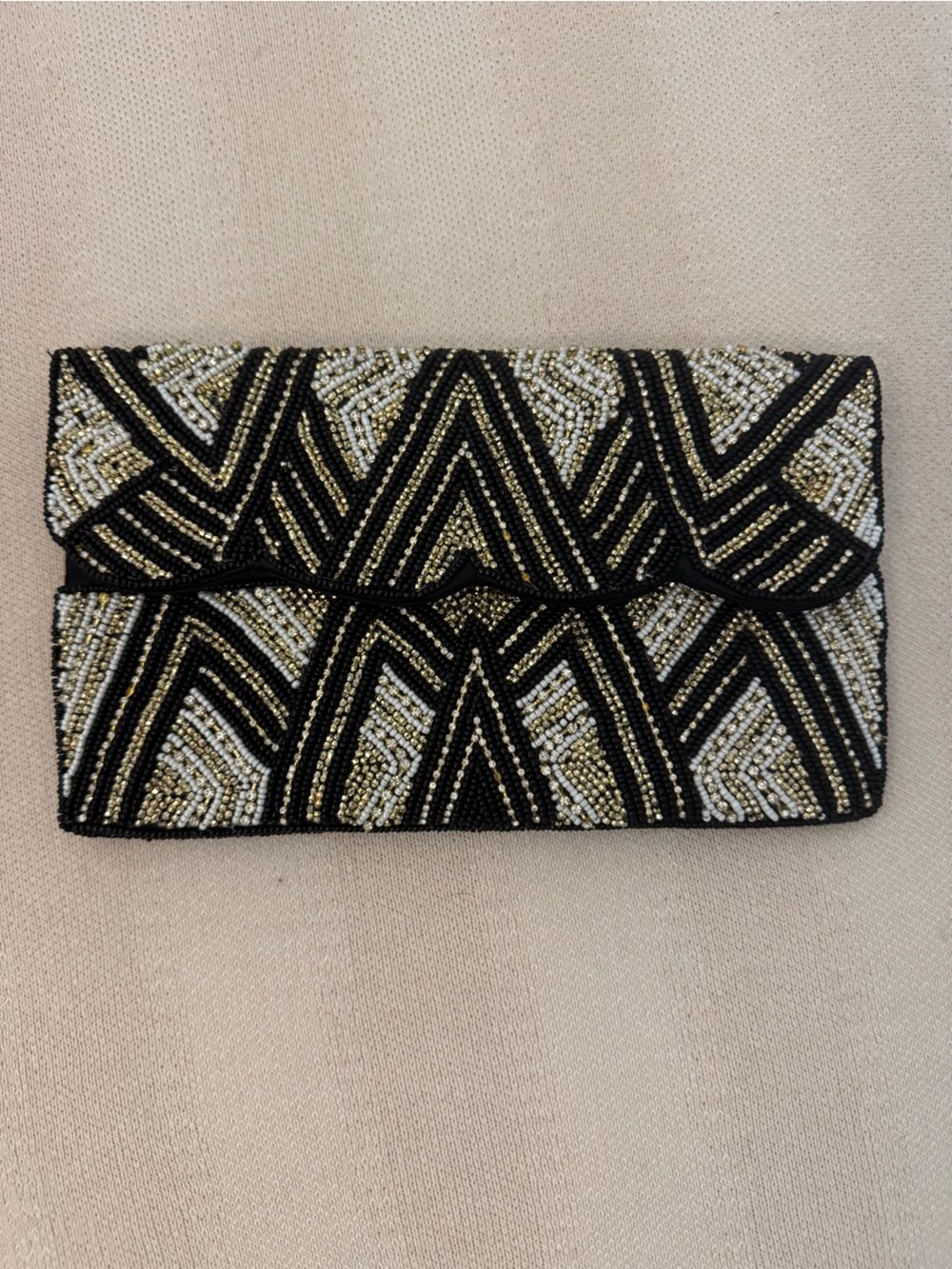 Fun yet simple Beaded Black and Gold Evening Clutch